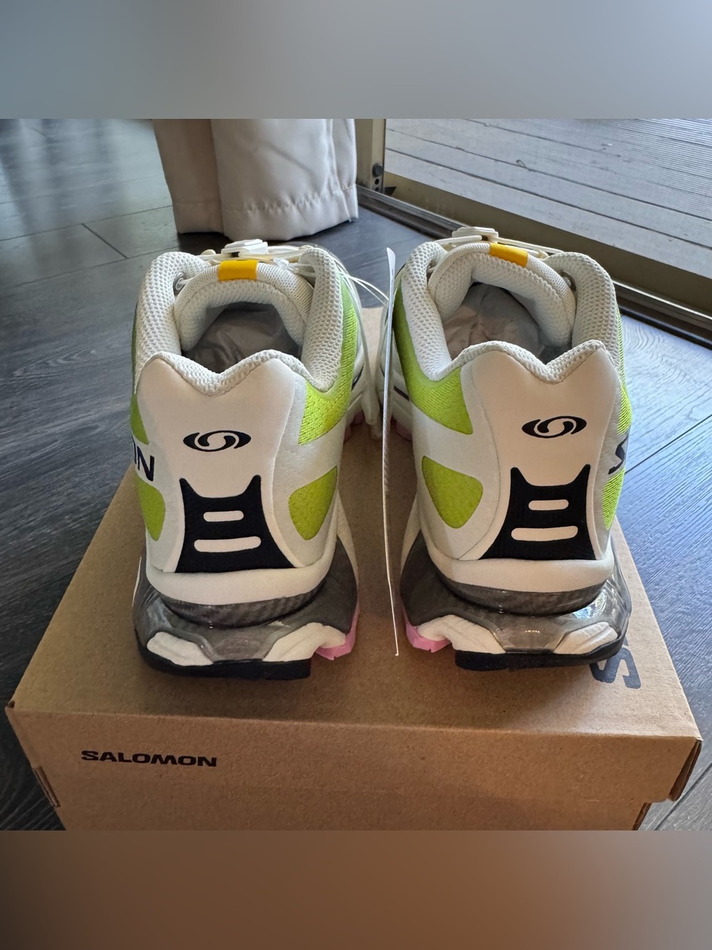 Salomon XT-4 OG Sneakers, Vanilla Ice / Acid Lime / Pink Frosting, 7M/8W - Picture 5 of 12